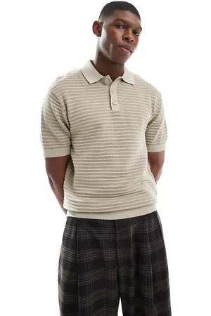 Only & Sons Knitted polo in cream & sage-White