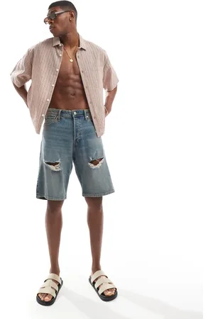 JACK & JONES Alex baggy denim shorts in blue wash with rips