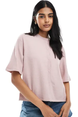 ONLY Short sleeve knitted cardigan in pale -Pink
