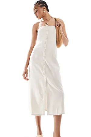 ONLY Linen mix bandeau midi dress in -Neutral