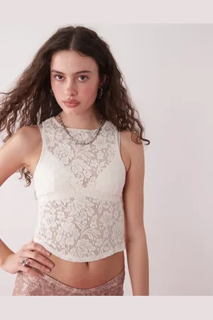 Motel Polovina stretch lace singlet top in -White
