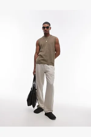Topman Wide leg linen pants in -Neutral