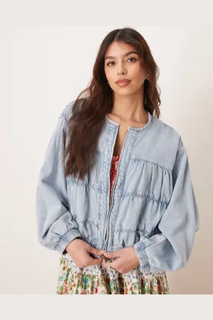 Free People Layla relaxed denim jacket in sunbeam blue