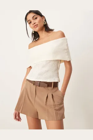 ASOS Tailored high waist shorts with faux leather belt in -Brown