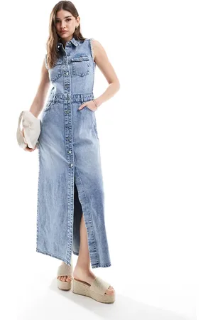 AllSaints Blair denim maxi dress in indigo-Blue