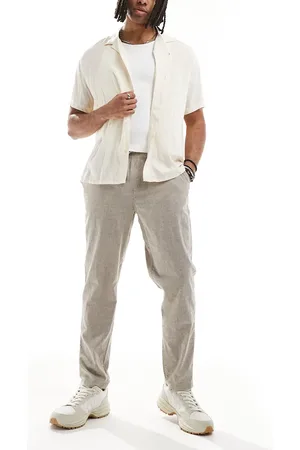 JACK & JONES Slim tapered drawstring linen pants in beige-Neutral