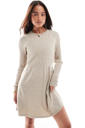ONLY Cable knitted mini skater dress in -Neutral