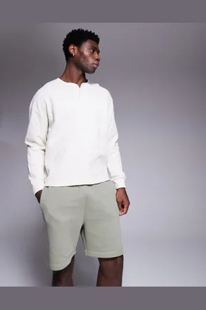 ASOS Essential mid length slim shorts in light khaki-Green