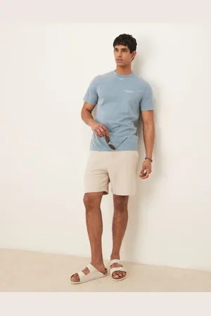 ASOS Essential mid length slim shorts in stone-Neutral