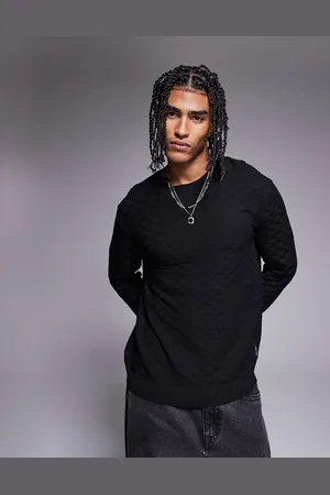 Armani Exchange Crew neck textured logo jumper in black