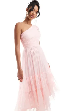 Lace & Beads Bridesmaid Madison one shoulder tulle midi dress in