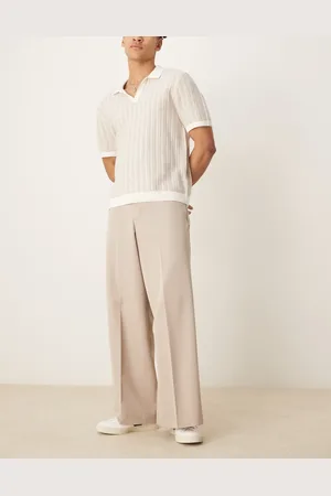 ASOS Smart extreme wide leg pants with front pleat in -Neutral