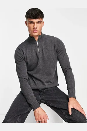 Only & Sons Half zip knitted jumper in light grey marl