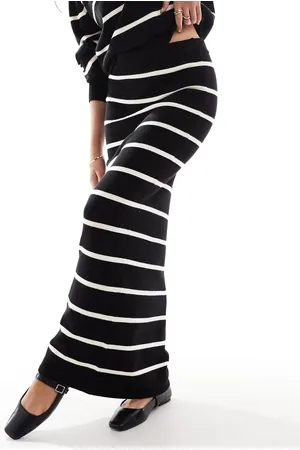 Y.A.S Knitted maxi skirt in with cream stripes (part of a set)