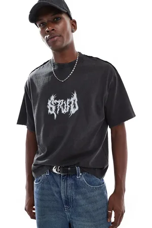 Pull&Bear STWD grunge t-shirt in charcoal