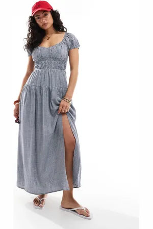 Hollister Short sleeve milkmaid smocked waist maxi dress in