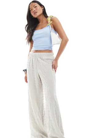 ONLY Seersucker wide leg pants in ice grey