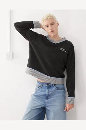 COLLUSION Knitted v neck boxy jumper in -Blue