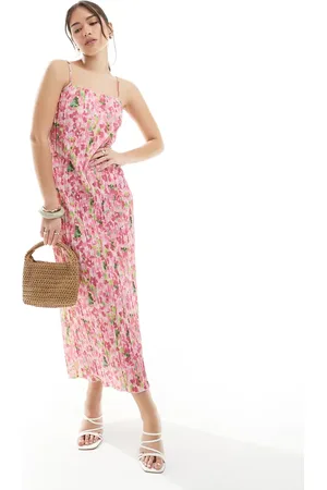 Pieces® Plisse cowl neck cami maxi dress in print