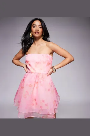 Lace & Beads Organza babydoll micro mini dress in