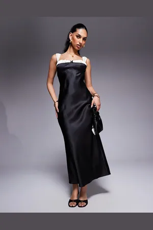 Princess Polly Satin contrast strap detail bow front maxi dress in