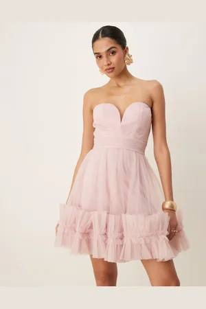 Lace & Beads Ruffle hem sweetheart mini tulle dress in