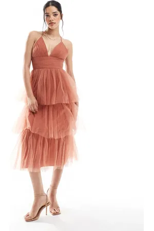 Lace & Beads Bridesmaid Odette midaxi dress in terracotta-Brown
