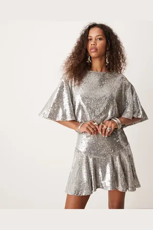 Free People Sequin floaty mini dress in silver