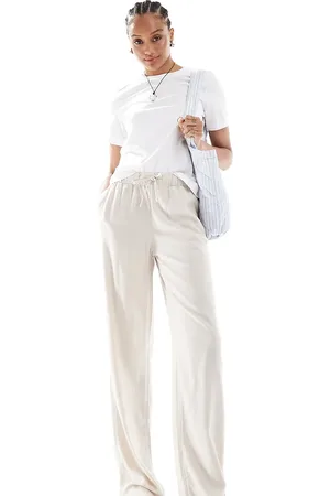ONLY Linen mix pull on pants in -Neutral