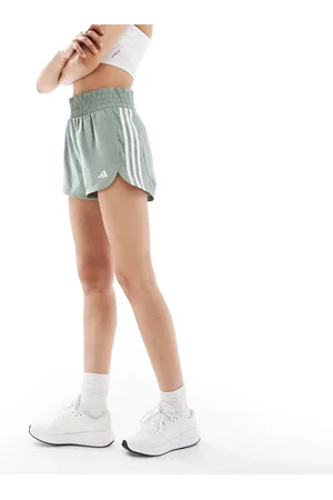 adidas Adidas Training high waist woven Pacer shorts in silver green