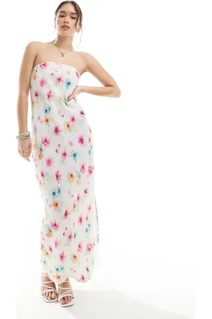 Pieces® Plisse bandeau maxi dress in print