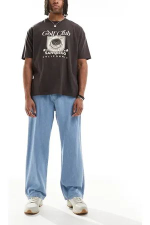 JACK & JONES Dave wide fit drawstring lightweight jeans in light blue wash