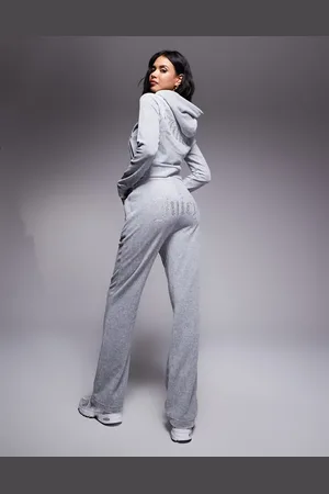 Juicy Couture Diamante logo velour trackies in grey (part of a set)