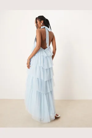 Lace & Beads Backless tiered tulle maxi dress in