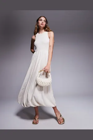 River Island Puffball linen midi dress in -White