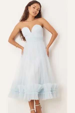 Lace & Beads Corset tulle ruffle hem midaxi dress in