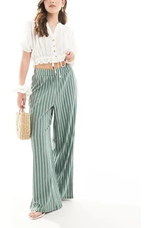 ONLY Wide leg textured pants in green stripe