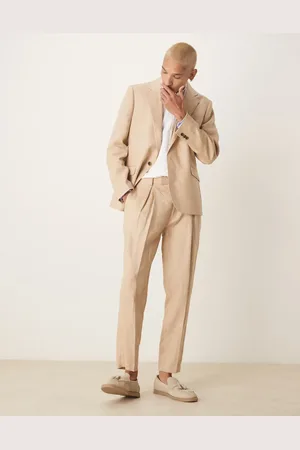 ASOS Premium 100% linen tapered suit pants in -Neutral