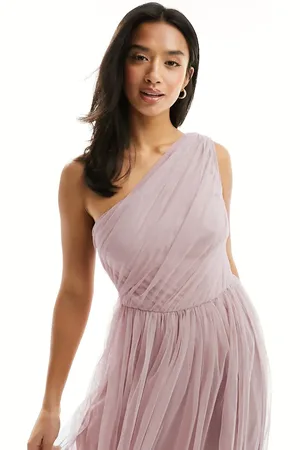 ANAYA Bridesmaid tulle one shoulder maxi dress in