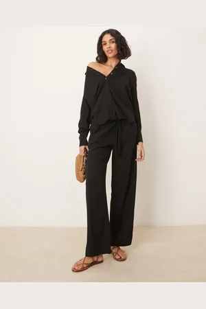JDY Wide leg belted linen mix pants in (part of a set)