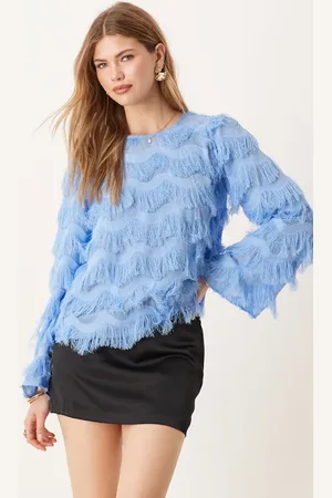 Y.A.S Textured flared sleeve blouse in blue