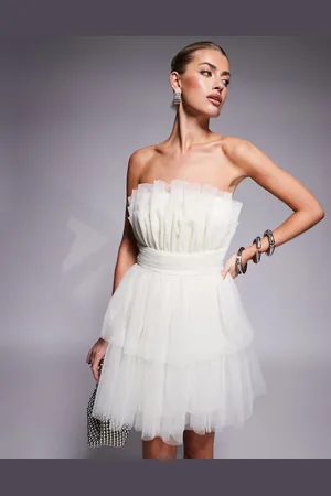 Lace & Beads Tiered structured mini dress in -White