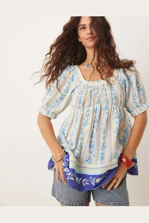 Free People Santorini print blouse in blue-White