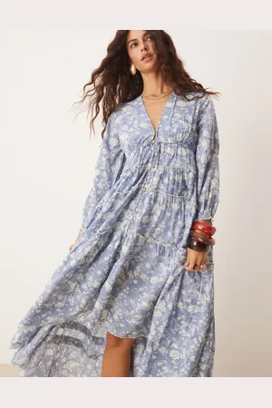 Free People Pappiet floral midi dress in blue-Neutral