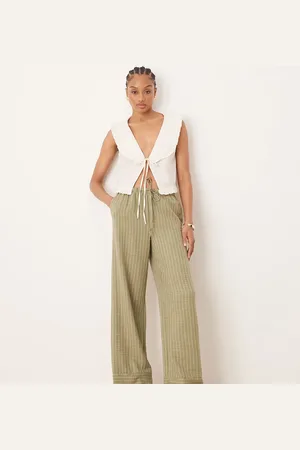 JDY Wide leg pants in green stripes