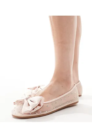 Be Mine Bridal Nelly bow flat shoes in blush-Pink