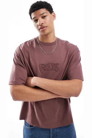 ASOS Boxy oversized t-shirt with text graphic in brown