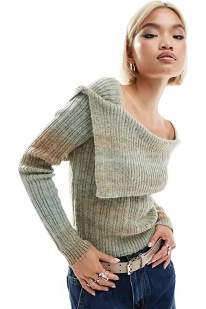 Daisy Street Off shoulder space knit jumper-Blue