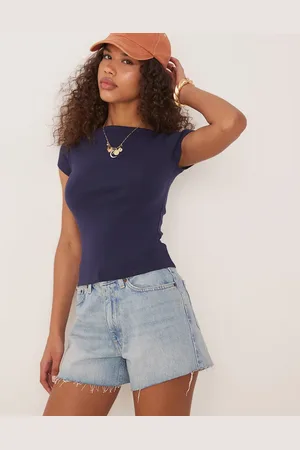 Gina Tricot Short sleeve boatneck slim fit rib top in