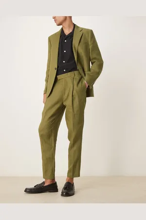 ASOS Premium 100% linen tapered suit pants in green